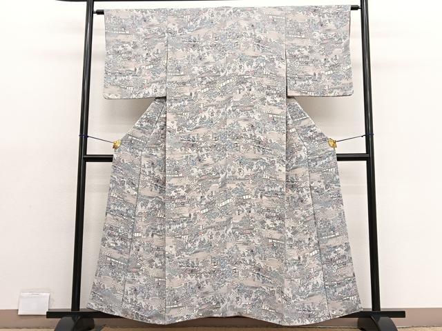 平和屋着物■上質な小紋　人物風景文　鬼しぼ縮緬　正絹　逸品　BAAX2116hv