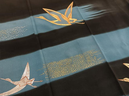 平和屋着物■豪華黒留袖　駒刺繍　飛鶴文　暈し染め　金銀彩　正絹　逸品　BAAX2105hv