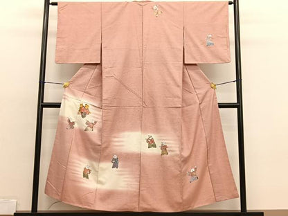 平和屋着物■訪問着 紬地 手描き 唐子遊び 金彩 正絹 逸品 BAAX2085hv