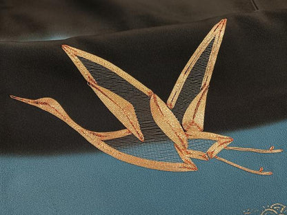 平和屋着物■豪華黒留袖　駒刺繍　飛鶴文　暈し染め　金銀彩　正絹　逸品　BAAX2105hv