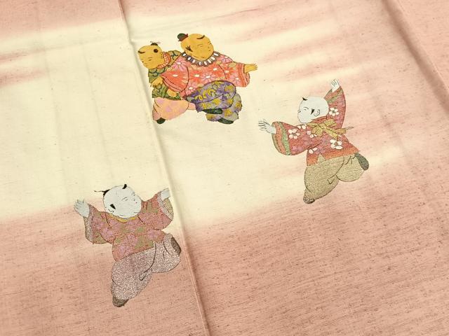 平和屋着物■訪問着 紬地 手描き 唐子遊び 金彩 正絹 逸品 BAAX2085hv