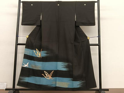 平和屋着物■豪華黒留袖　駒刺繍　飛鶴文　暈し染め　金銀彩　正絹　逸品　BAAX2105hv
