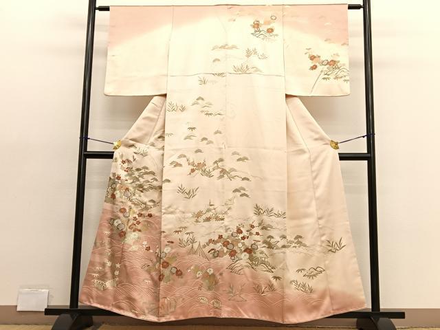 平和屋着物■訪問着　駒刺繍　御所解松竹梅　暈し染め　金彩　正絹　逸品　BAAX2120hv