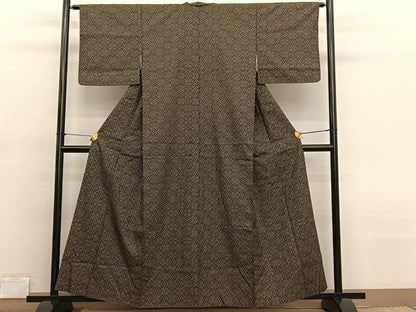 平和屋着物■上質な紬　花菱文　黒地　正絹　逸品　BAAX2148hv