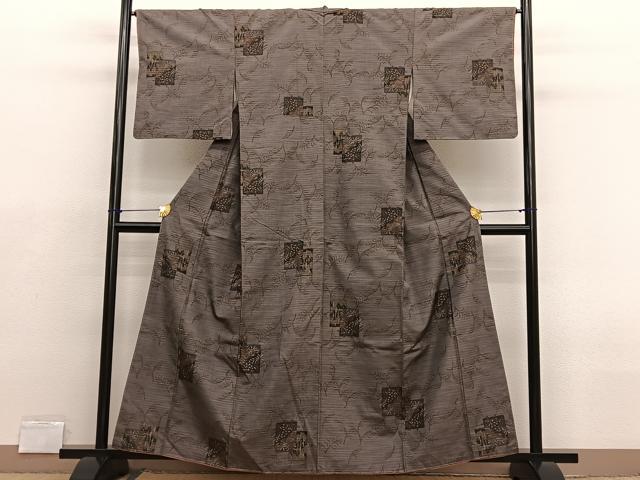 平和屋着物□上質な紬 色紙草葉文 正絹 逸品 未使用 BAAX2137hv