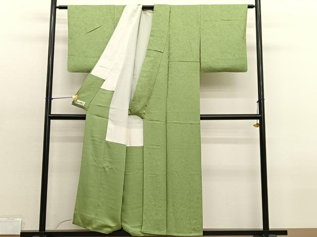 平和屋着物□上質な色無地 ふくれ織 草花地紋 抹茶色 やまと誂
