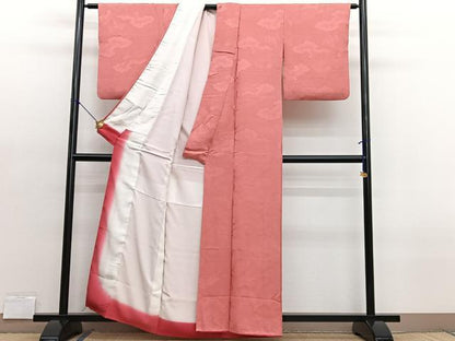 平和屋着物■上質な色無地　雲取り渡橋地紋　鉛丹色　正絹　逸品　BAAX2142hv