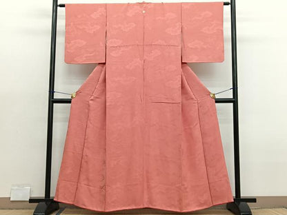 平和屋着物■上質な色無地　雲取り渡橋地紋　鉛丹色　正絹　逸品　BAAX2142hv