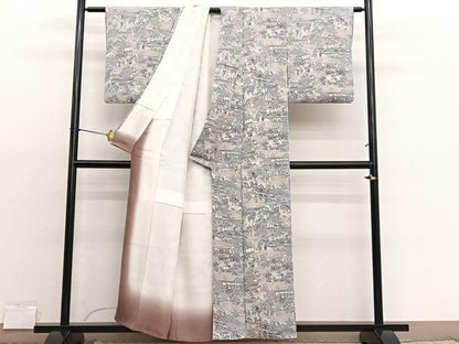 平和屋着物■上質な小紋　人物風景文　鬼しぼ縮緬　正絹　逸品　BAAX2116hv