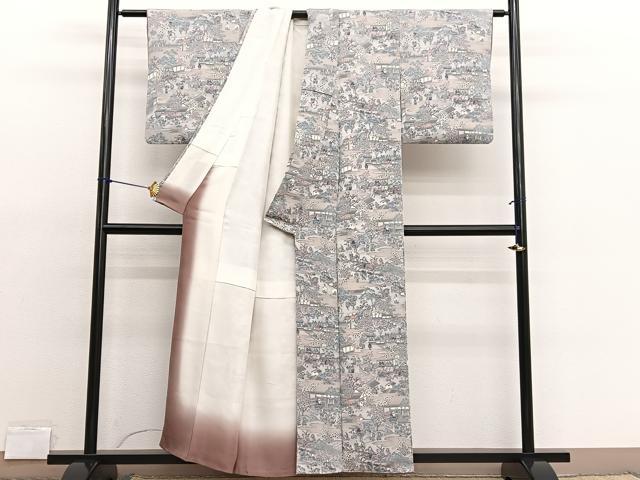 平和屋着物■上質な小紋　人物風景文　鬼しぼ縮緬　正絹　逸品　BAAX2116hv