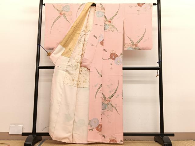 平和屋着物■上質な小紋 寿光織 草花文 金銀糸 正絹 逸品 BAAX2140hv