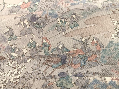平和屋着物■上質な小紋　人物風景文　鬼しぼ縮緬　正絹　逸品　BAAX2116hv