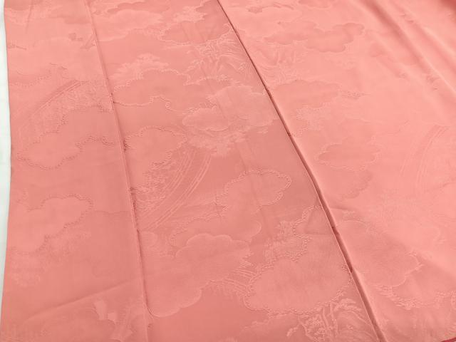 平和屋着物■上質な色無地　雲取り渡橋地紋　鉛丹色　正絹　逸品　BAAX2142hv