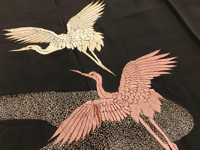 平和屋着物■豪華黒留袖　総刺繍　紅白鶴　金彩　正絹　逸品　BAAX2166hv