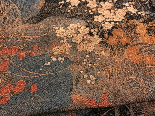 平和屋着物■上質な小紋 花籠文 鬼しぼ縮緬 正絹 逸品 BAAX2179hv
