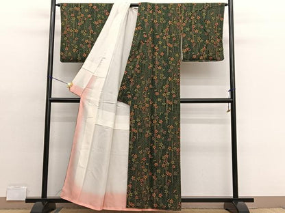 平和屋着物■上質な小紋　ふくれ織　舞花文　正絹　逸品　未使用　BAAX2161hv
