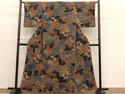 平和屋着物■上質な小紋 花籠文 鬼しぼ縮緬 正絹 逸品 BAAX2179hv