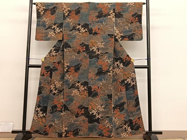 平和屋着物■上質な小紋 花籠文 鬼しぼ縮緬 正絹 逸品 BAAX2179hv