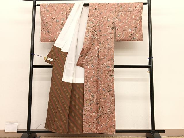 平和屋着物■上質な小紋　ふくれ織　枝花文　金彩　やまと誂製　正絹　逸品　BAAX2173hv