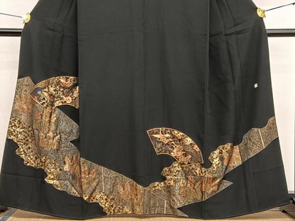 平和屋着物■豪華黒留袖 作家物 駒刺繍 地紙飛鶴桐花文 金銀彩 正絹 逸品 BAAX2181hv