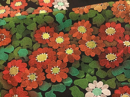 平和屋着物■訪問着　手描き　草花文　ろうけつ染め　黒地　正絹　逸品　BAAX2189hv