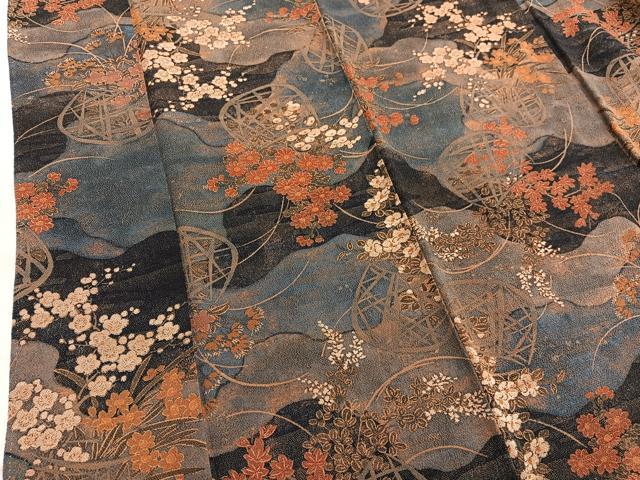 平和屋着物■上質な小紋 花籠文 鬼しぼ縮緬 正絹 逸品 BAAX2179hv