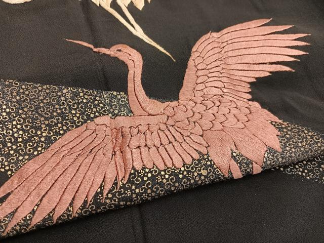 平和屋着物■豪華黒留袖　総刺繍　紅白鶴　金彩　正絹　逸品　BAAX2166hv