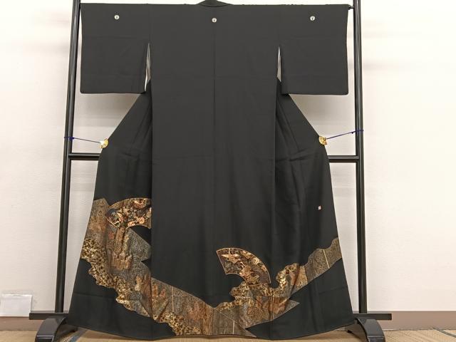 平和屋着物■豪華黒留袖 作家物 駒刺繍 地紙飛鶴桐花文 金銀彩 正絹 逸品 BAAX2181hv