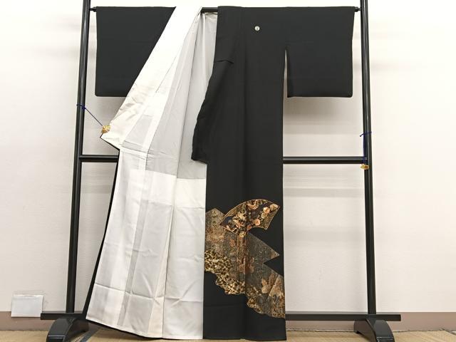 平和屋着物■豪華黒留袖 作家物 駒刺繍 地紙飛鶴桐花文 金銀彩 正絹 逸品 BAAX2181hv