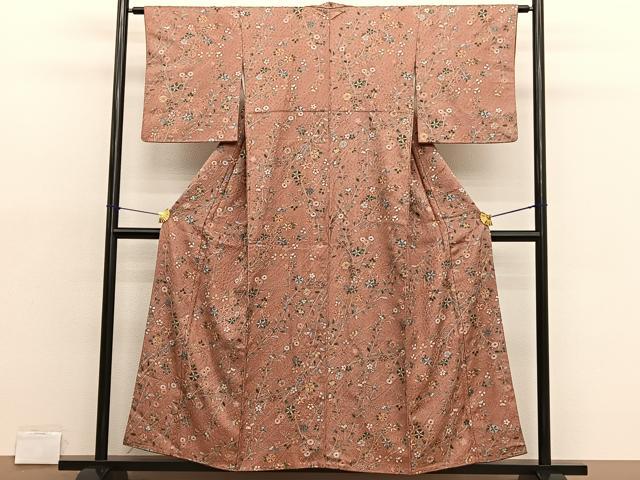 平和屋着物■上質な小紋　ふくれ織　枝花文　金彩　やまと誂製　正絹　逸品　BAAX2173hv