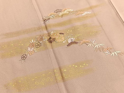 平和屋着物■訪問着 駒刺繍 松菊花文 金彩 正絹 逸品 BAAX2183hv