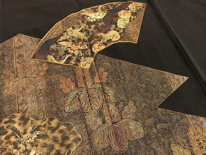 平和屋着物■豪華黒留袖 作家物 駒刺繍 地紙飛鶴桐花文 金銀彩 正絹 逸品 BAAX2181hv