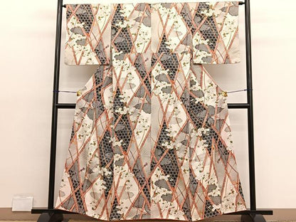 平和屋着物■上質な小紋　竹垣菊文　金彩　正絹　逸品　BAAX2162hv