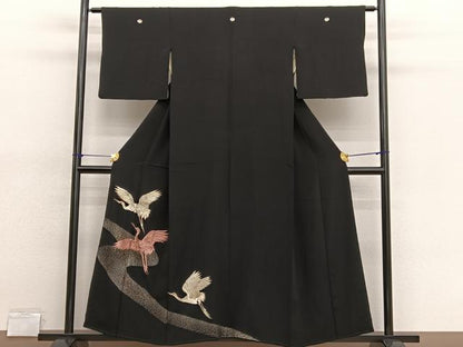 平和屋着物■豪華黒留袖　総刺繍　紅白鶴　金彩　正絹　逸品　BAAX2166hv