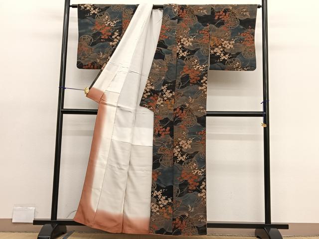平和屋着物■上質な小紋 花籠文 鬼しぼ縮緬 正絹 逸品 BAAX2179hv