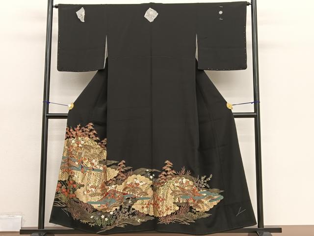 平和屋着物■豪華黒留袖 駒刺繍 御所車雲取り花文 金彩 正絹 逸品 未使用 BAAX2197hv