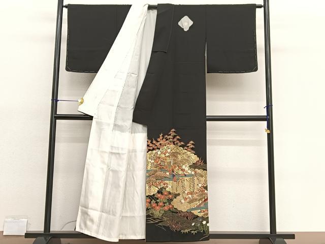 平和屋着物■豪華黒留袖 駒刺繍 御所車雲取り花文 金彩 正絹 逸品 未使用 BAAX2197hv