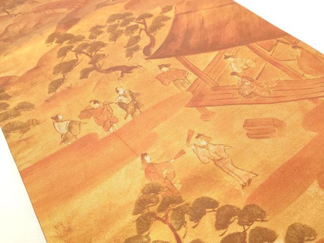 平和屋着物◎六通柄袋帯 人物風景文 金糸 引箔 正絹 逸品 DABE7829cd