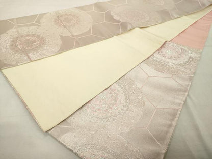 平和屋着物◎六通柄袋帯 唐織 正倉院花文 銀糸 正絹 逸品 DABE7825cd