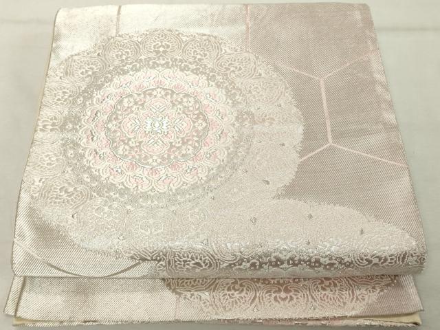 平和屋着物◎六通柄袋帯 唐織 正倉院花文 銀糸 正絹 逸品 DABE7825cd