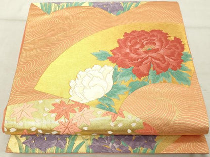 平和屋着物◎六通柄袋帯 唐織 地紙花文 金糸 正絹 逸品 DABE7856cd