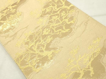 平和屋着物◎六通柄袋帯 枝葉文 金糸 正絹 逸品 DABE7865cd