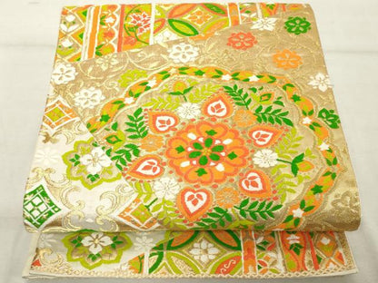 平和屋着物◎六通柄袋帯 唐織 吉祥花文 金糸 正絹 逸品 DABE7879cd