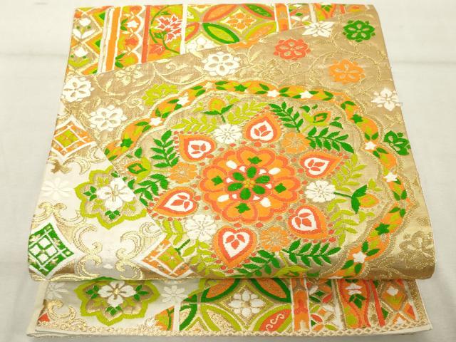 平和屋着物◎六通柄袋帯 唐織 吉祥花文 金糸 正絹 逸品 DABE7879cd