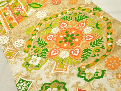平和屋着物◎六通柄袋帯 唐織 吉祥花文 金糸 正絹 逸品 DABE7879cd