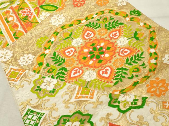 平和屋着物◎六通柄袋帯 唐織 吉祥花文 金糸 正絹 逸品 DABE7879cd