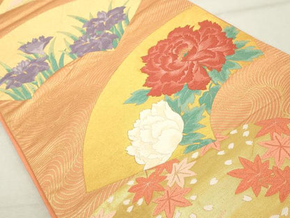 平和屋着物◎六通柄袋帯 唐織 地紙花文 金糸 正絹 逸品 DABE7856cd