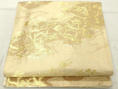 平和屋着物◎六通柄袋帯 枝葉文 金糸 正絹 逸品 DABE7865cd