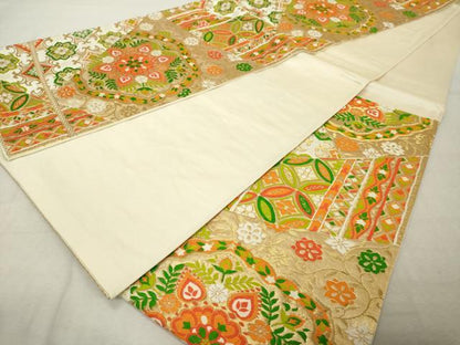 平和屋着物◎六通柄袋帯 唐織 吉祥花文 金糸 正絹 逸品 DABE7879cd