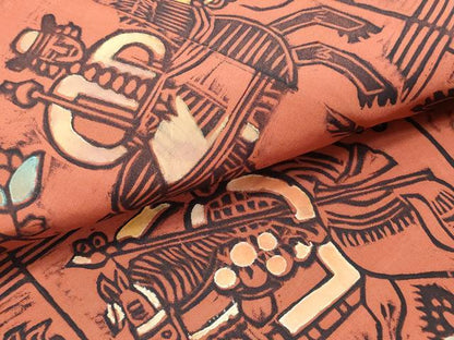 平和屋着物▼塩瀬 名古屋帯 帯反物 ろうけつ染め 狩猟文 逸品 DABE3297we